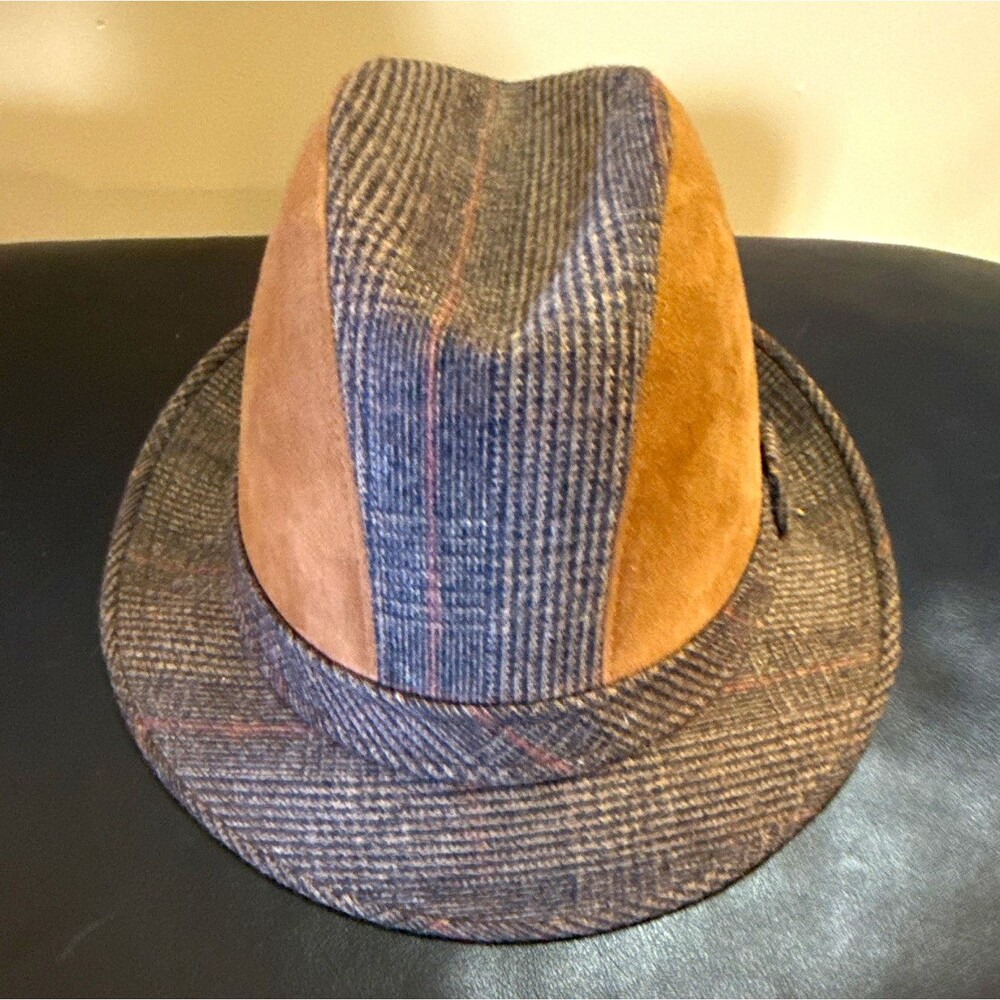 Dobbs Men's Fedora Hat Brown/Gray Suede Tweed Plaid Lined Size 7 1/4